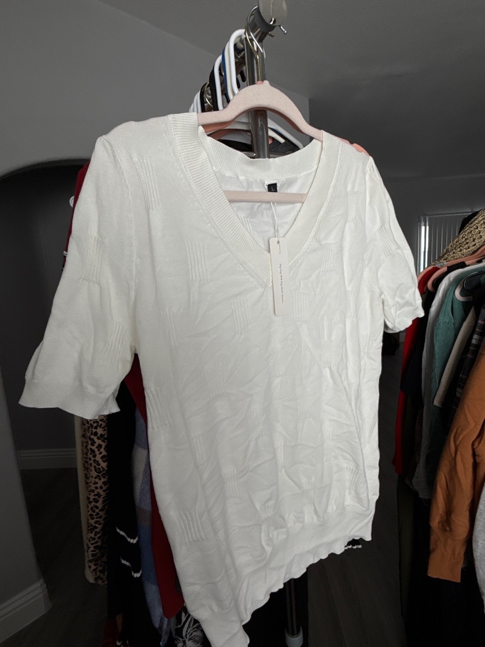 Classic White V-Neck Short Sleeve Women's Top